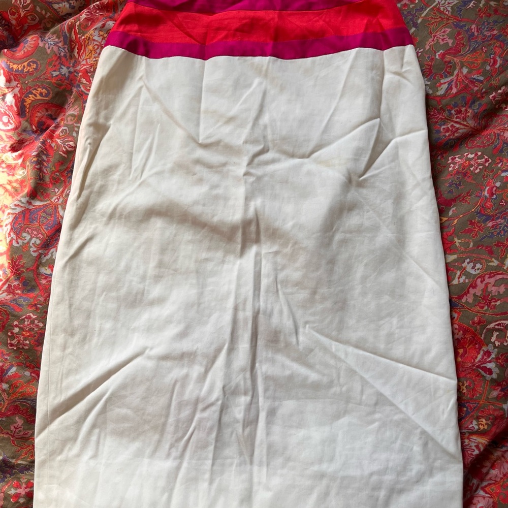 Valentino Cream, Pink and Red Colorblock Pencil Skirt with Graphic Back Stripe